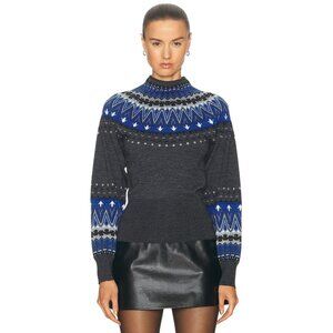 RABANNE Fair-isle Pullover Sweater in Dark Grey Large New Womens Knit Top
